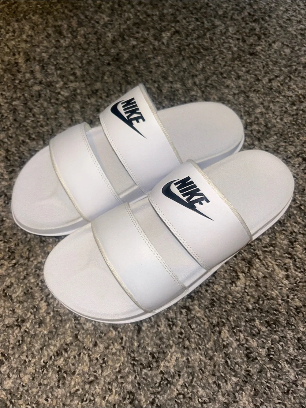 Nike White Slide Sandals with Black Logo - Picture 1 of 3